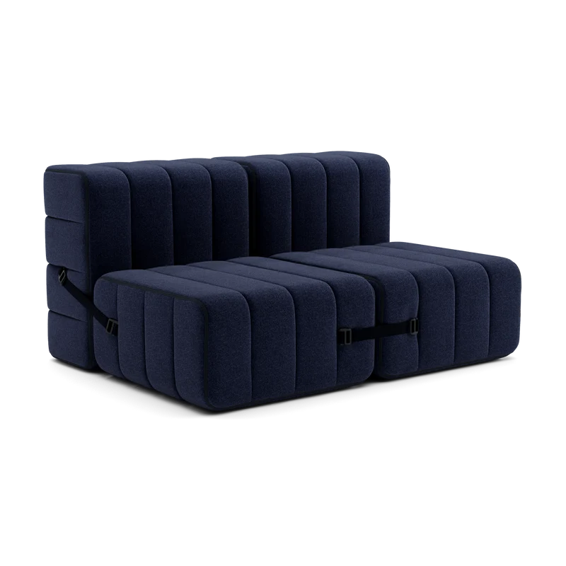 Canapé modulable 2 places en tissu Dama en laine recyclée bleu nuit 136x102x68cm Curt - Ambivalenz