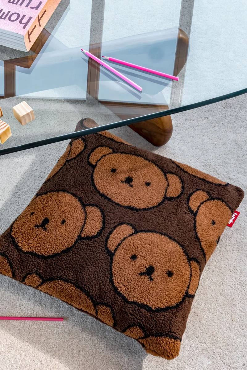 Coussin carré en tissu doux marron 50x50cm Square Pillow Teddy x Boris - Fatboy