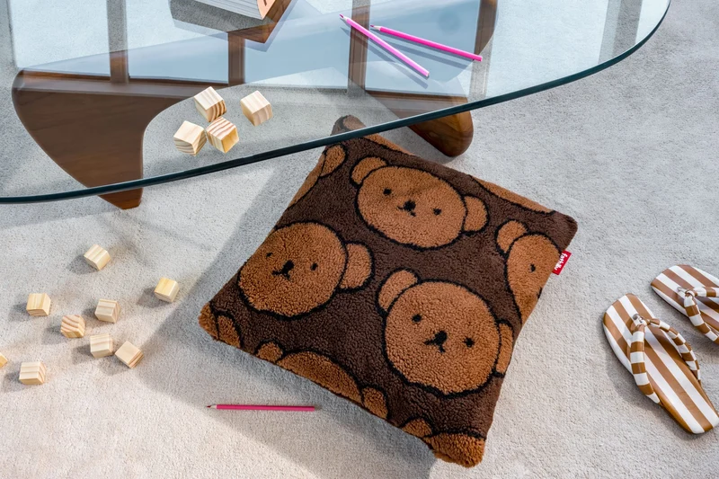Coussin carré en tissu doux marron 50x50cm Square Pillow Teddy x Boris - Fatboy