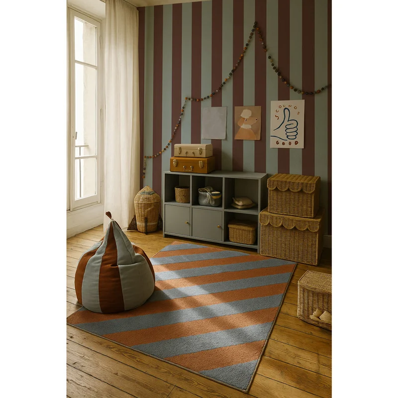 Dekornik Tapete Wide stripes classy brown and misty blue Streifen 50 x 280
