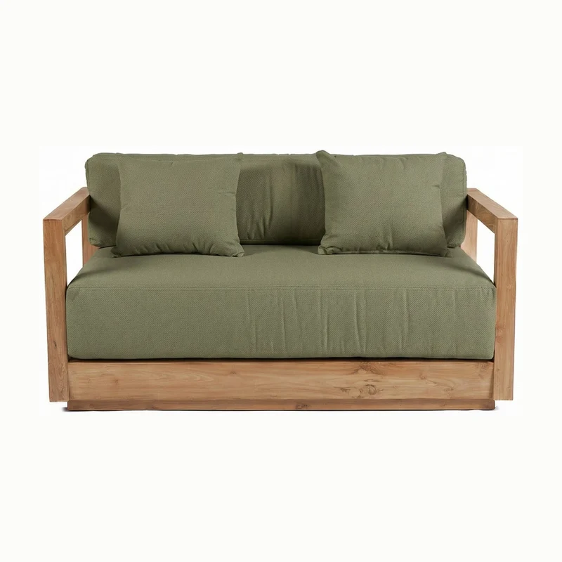 Canapé de jardin 2 places en teck recyclé naturel et tissu vert 142x85x60cm Umalas - Bazar Bizar