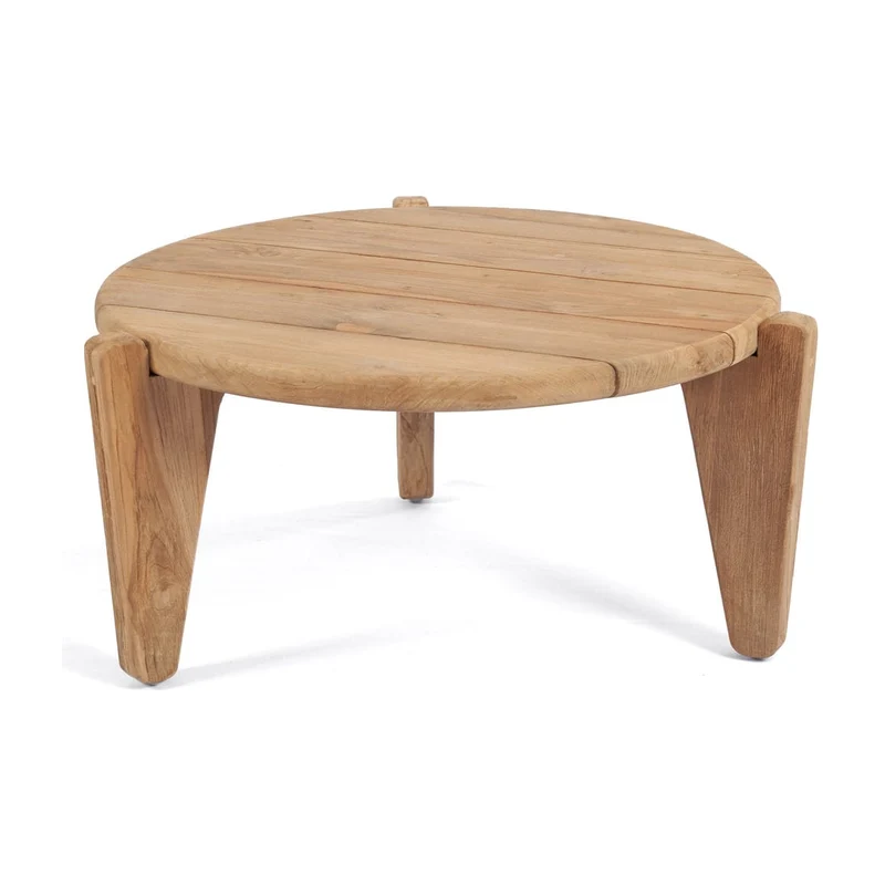 Table basse de jardin ronde en teck massif recyclé naturel 70x70x35cm Seseh - Bazar Bizar