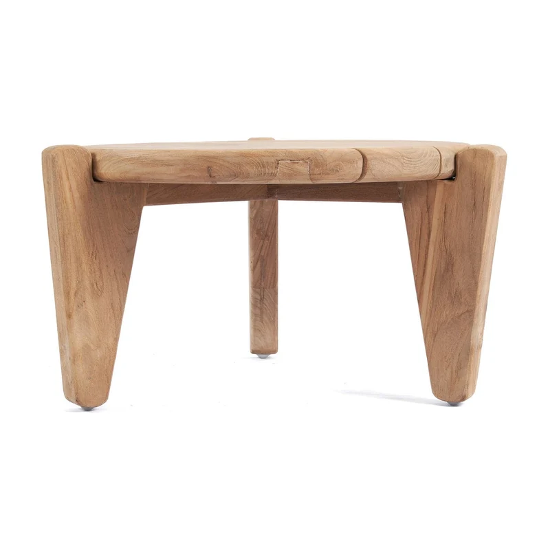 Table basse de jardin ronde en teck massif recyclé naturel 70x70x35cm Seseh - Bazar Bizar