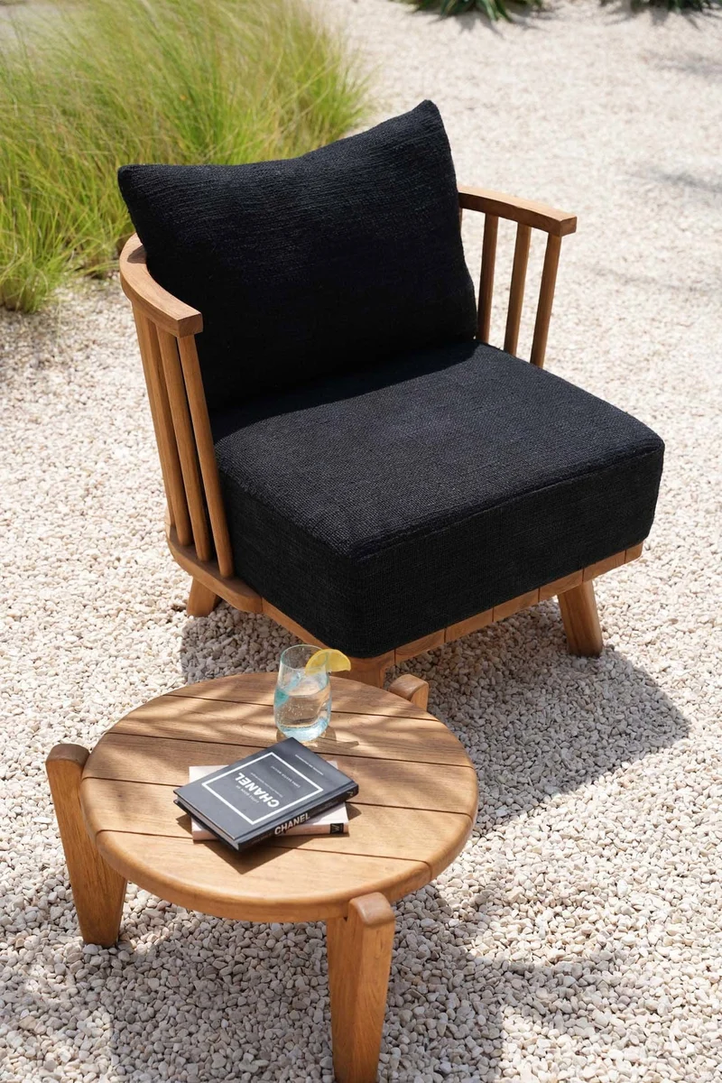 Table basse de jardin ronde en teck massif recyclé naturel 70x70x35cm Seseh - Bazar Bizar
