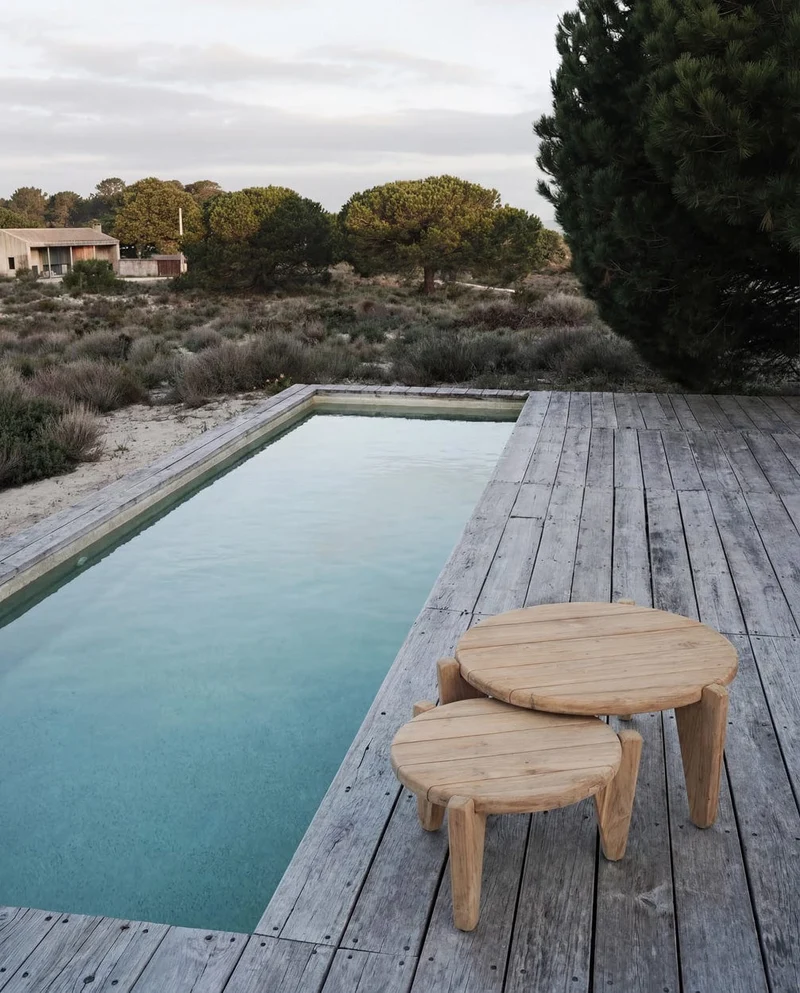 Table basse de jardin ronde en teck massif recyclé naturel 50x50x30cm Seseh - Bazar Bizar