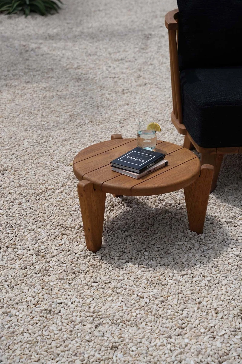 Table basse de jardin ronde en teck massif recyclé naturel 50x50x30cm Seseh - Bazar Bizar