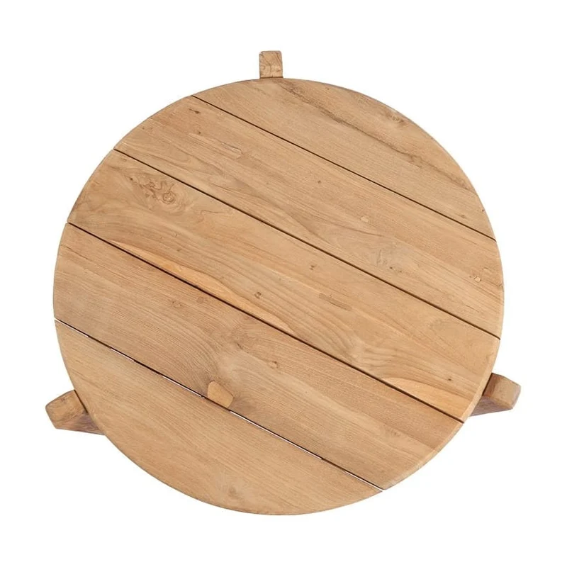 Table basse de jardin ronde en teck massif recyclé naturel 50x50x30cm Seseh - Bazar Bizar