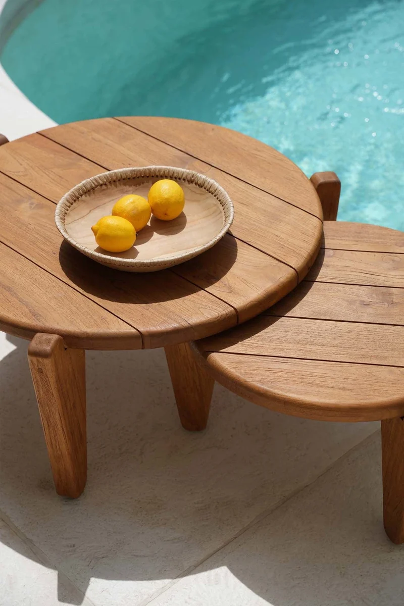 Table basse de jardin ronde en teck massif recyclé naturel 50x50x30cm Seseh - Bazar Bizar
