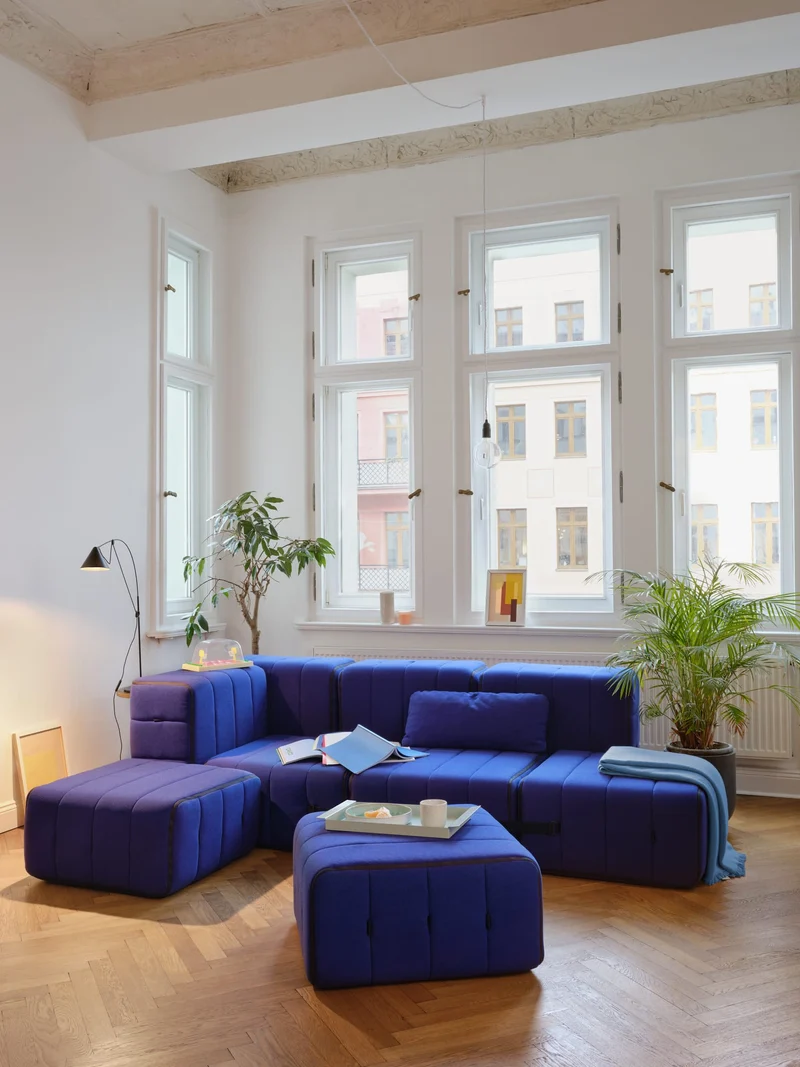 Canapé modulable d'angle en tissu Jet bleu foncé 238x170x68cm Curt - Ambivalenz
