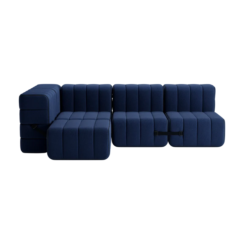 Canapé modulable d'angle en tissu Jet bleu foncé 238x170x68cm Curt - Ambivalenz