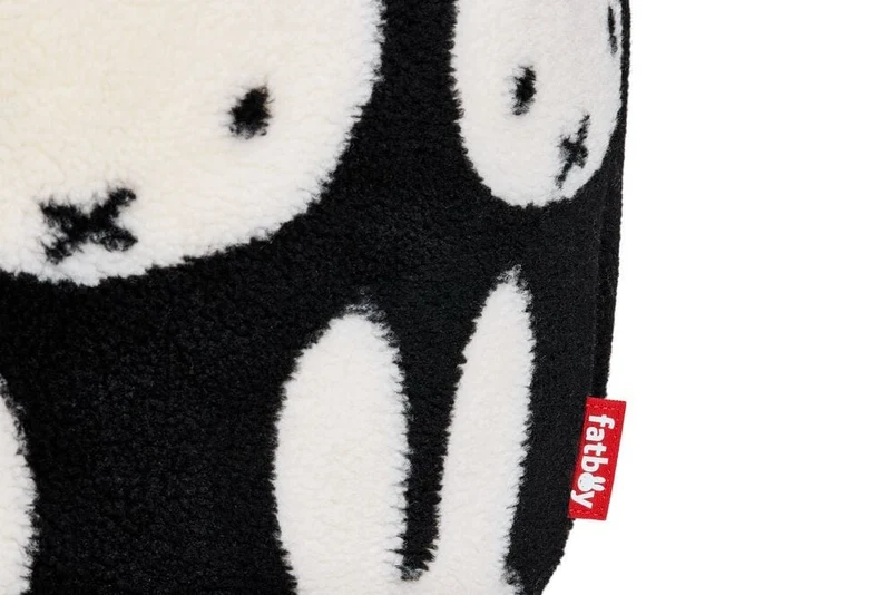 Pouf rond pour enfant en tissu doux noir et blanc 50x50x35cm Point Teddy x Miffy - Fatboy