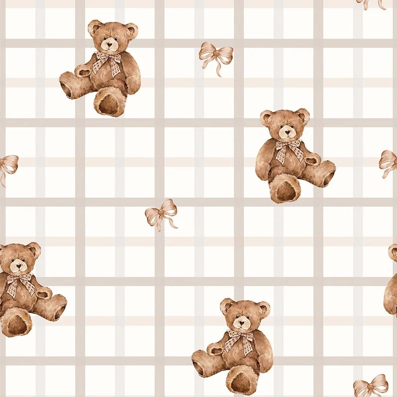 Dekornik Tapete Teddy Bears on Karo Beige Streifen 50 x 280