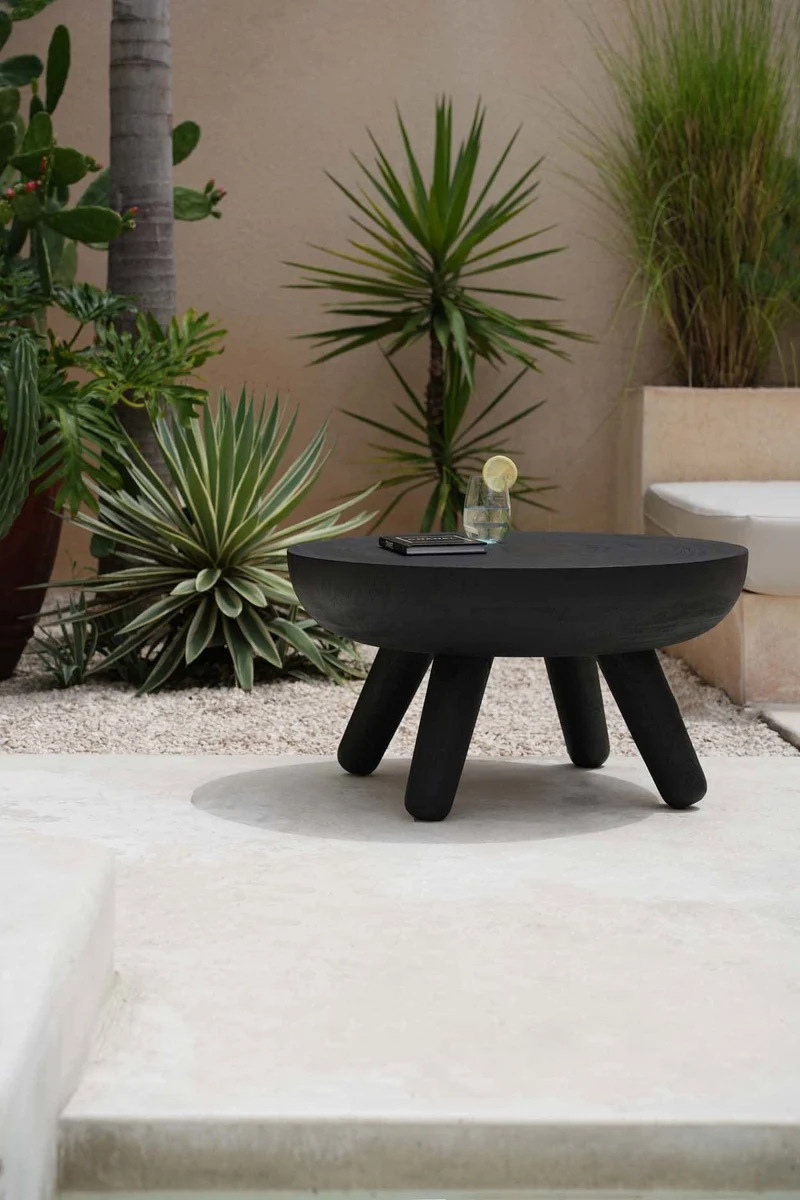 Table basse ronde en bois de suar noir 75x75x41cm Losten - Bazar Bizar