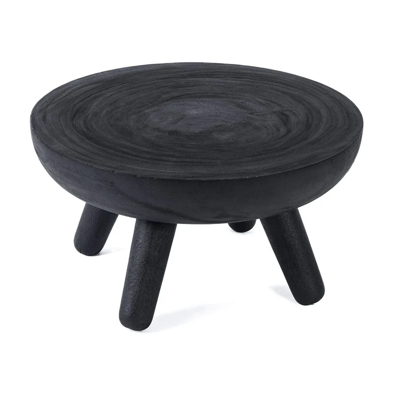 Table basse ronde en bois de suar noir 75x75x41cm Losten - Bazar Bizar
