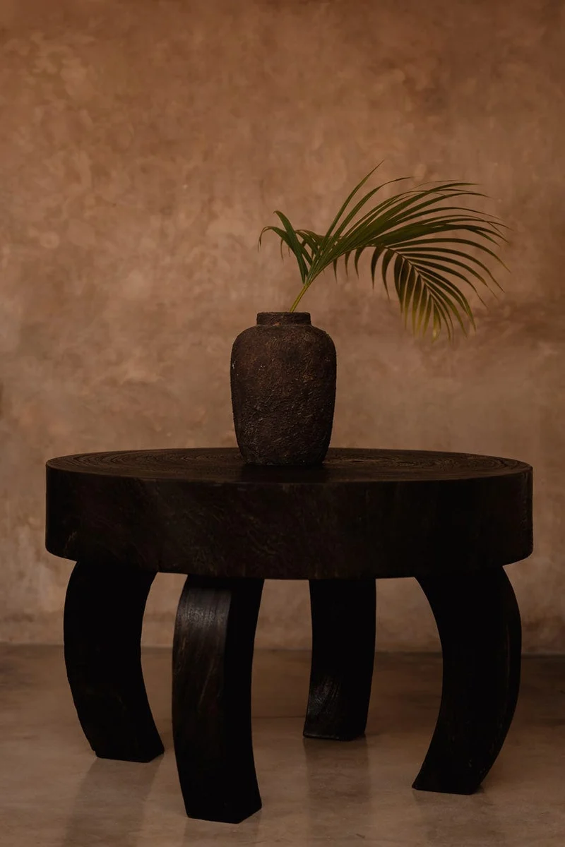 Table basse ronde en bois de manguier massif marron foncé 70x70x45cm Octo Chic - Bazar Bizar