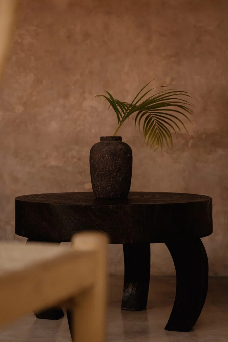 Table basse ronde en bois de manguier massif marron foncé 70x70x45cm Octo Chic - Bazar Bizar