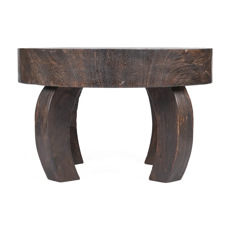 Table basse ronde en bois de manguier massif marron foncé 70x70x45cm Octo Chic - Bazar Bizar