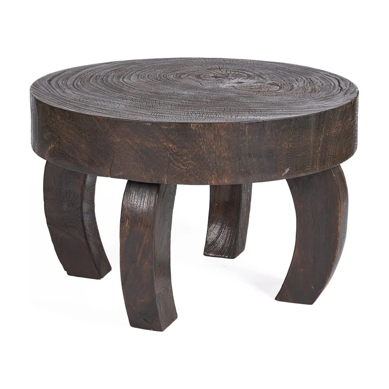 Table basse ronde en bois de manguier massif marron foncé 70x70x45cm Octo Chic - Bazar Bizar