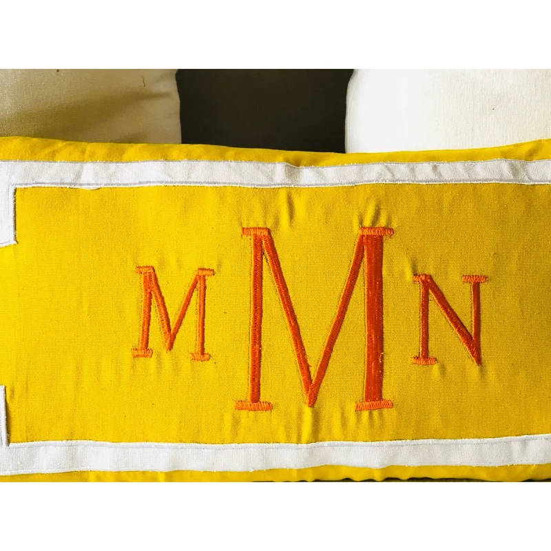 Yellow Monogrammed Lumbar Pillow, Yellow Decorative Throw Pillows, Long Yellow Lumbar Pillow Cover