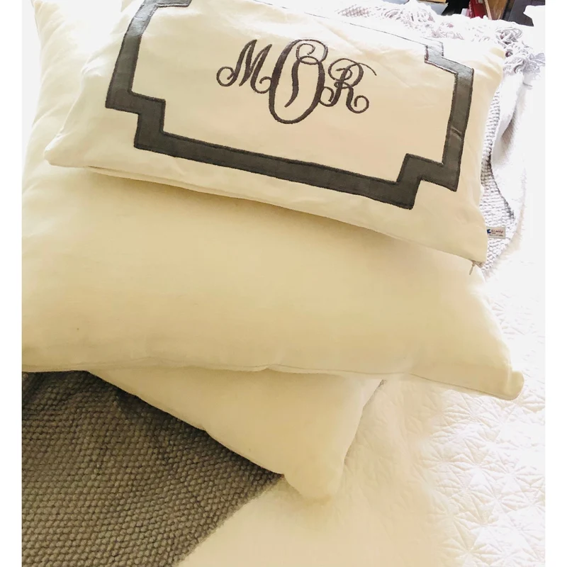 White Gray Monogram Long Lumbar Pillow