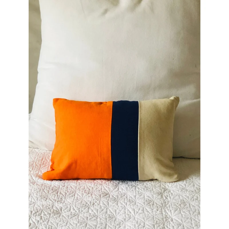 Personalized Colorblock Pillowcovers, Orange, navy and Cream Pillow 12" x16"