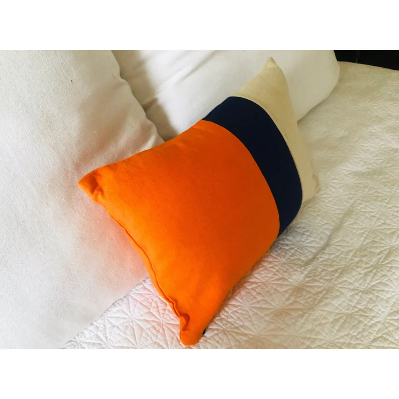 Personalized Colorblock Pillowcovers, Orange, navy and Cream Pillow 12" x16"