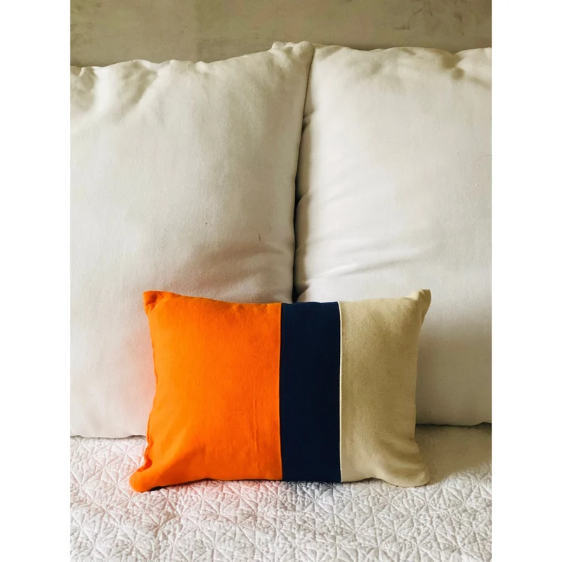 Personalized Colorblock Pillowcovers, Orange, navy and Cream Pillow 12" x16"
