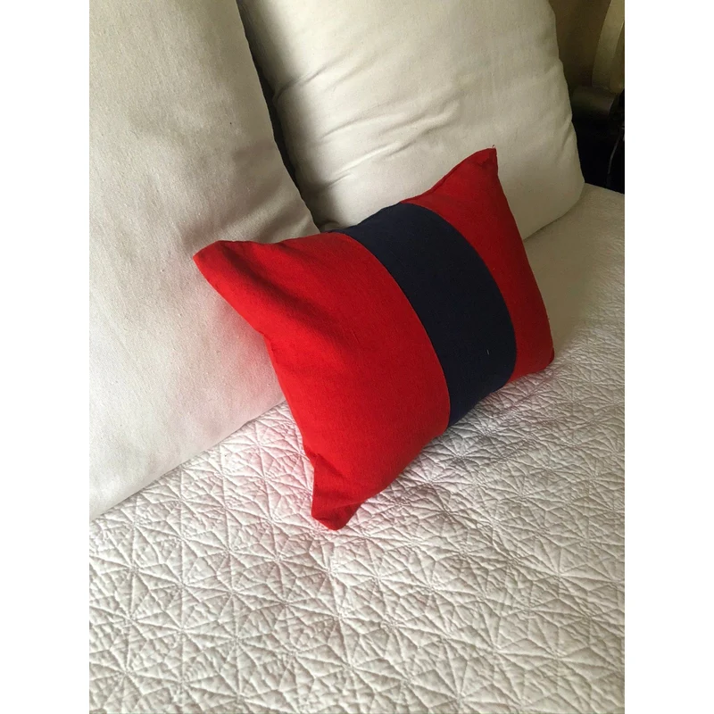 Navy Red Color Block Pillows, Lumbar Color Block