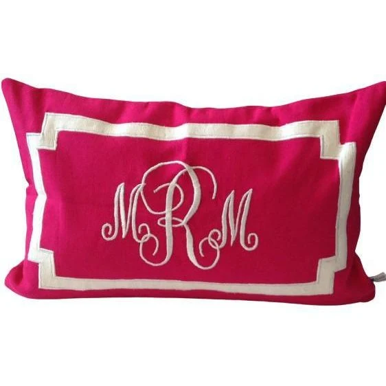 Monogrammed Pink Lumbar Pillows
