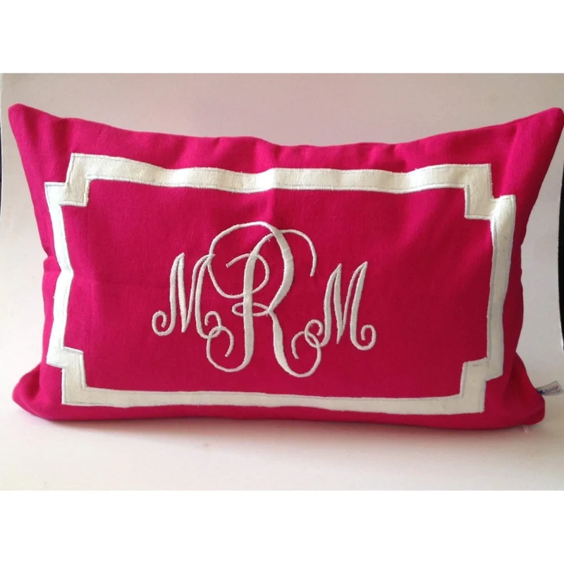 Monogrammed Pink Lumbar Pillows