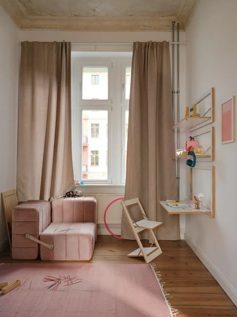 Module en tissu Sera en laine beige 68x68x34cm Curt - Ambivalenz