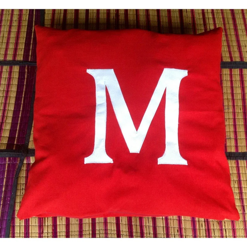 Red and White Monogram Pillow, Red Decorative Cushion Cover