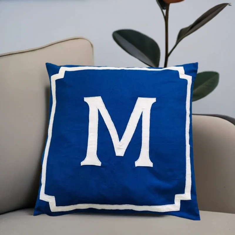 Appliqué Blue Monogrammed Large Pillows