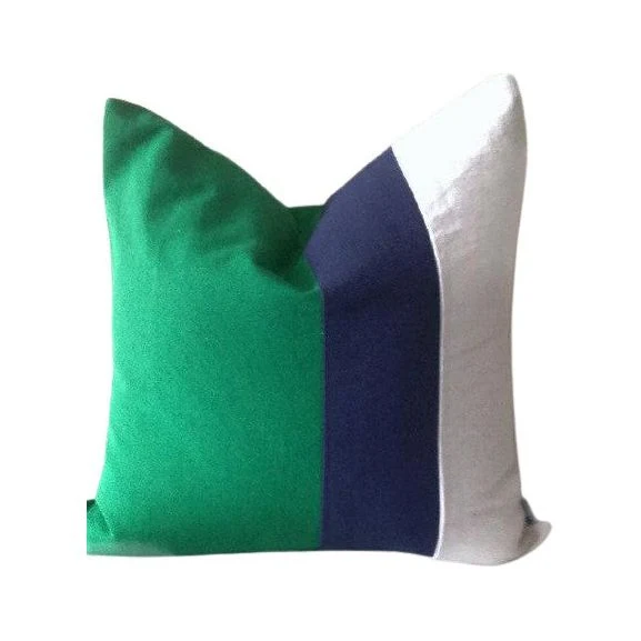 Color Block Green, Navy and Cream, Minimal Colorblock Pillows