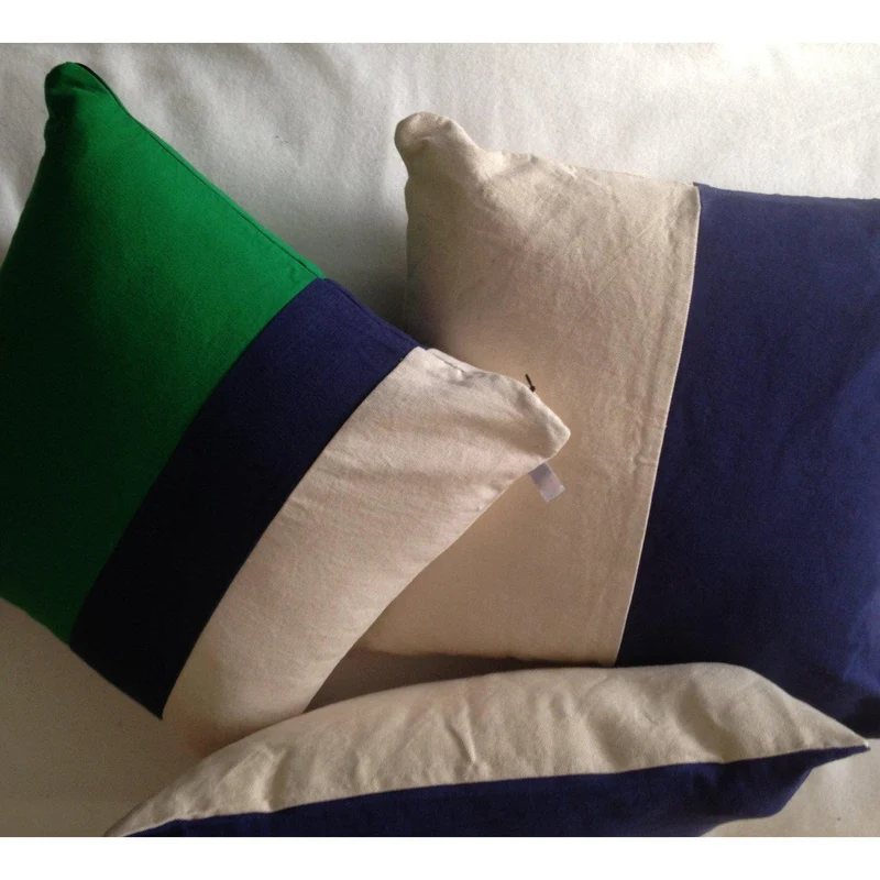 Color Block Green, Navy and Cream, Minimal Colorblock Pillows