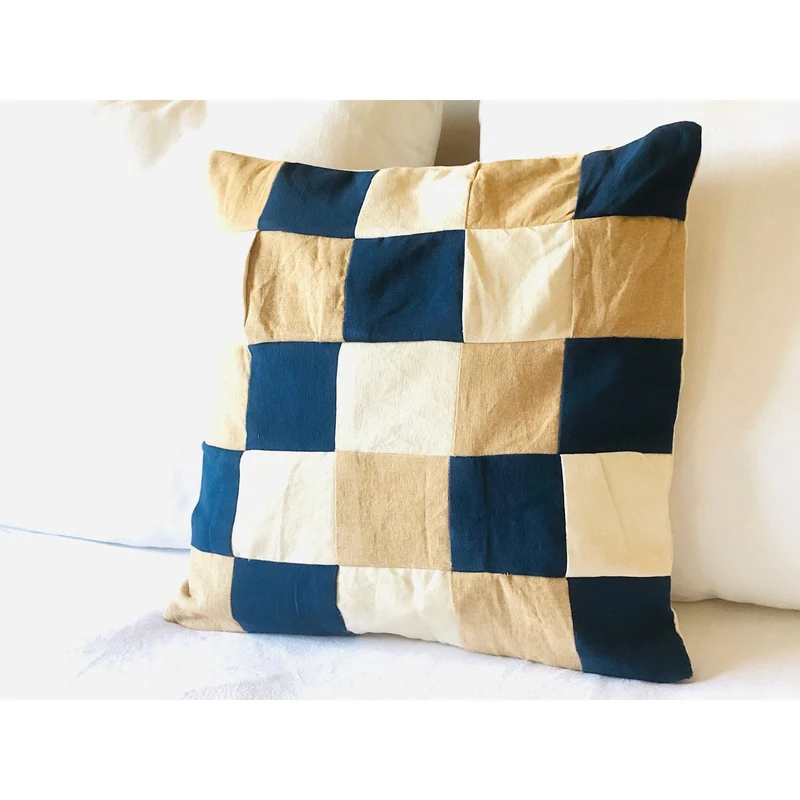 Upcycle Colorblock Pillow Covers, Navy, Beige Throw Pillows