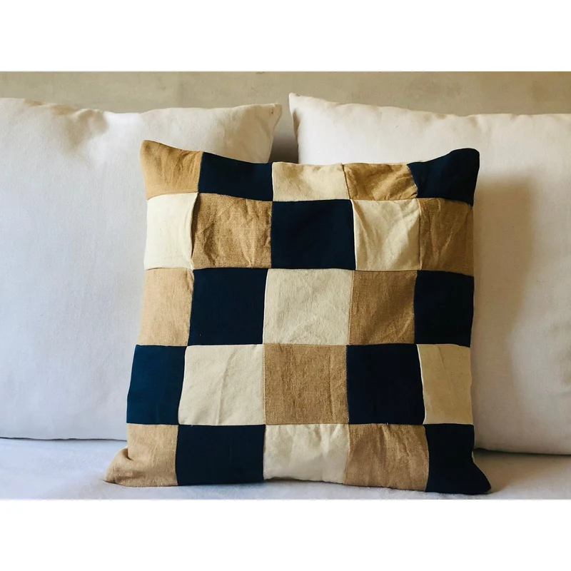 Upcycle Colorblock Pillow Covers, Navy, Beige Throw Pillows