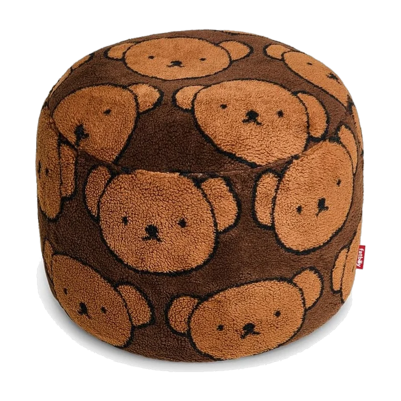 Pouf rond pour enfant en tissu doux marron 50x50x35cm Point Teddy x Boris - Fatboy