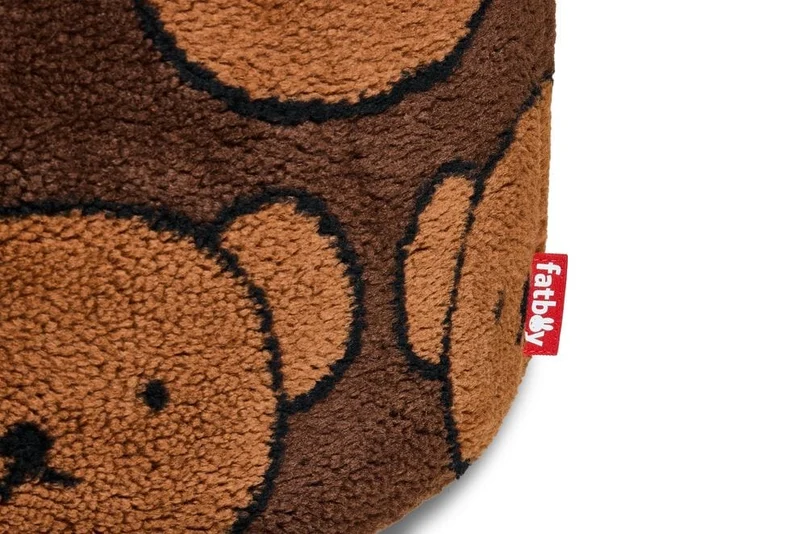 Pouf rond pour enfant en tissu doux marron 50x50x35cm Point Teddy x Boris - Fatboy
