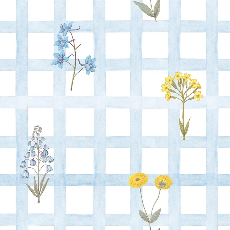 Dekornik Tapete Meadow flowers on Karo Blau Streifen 50 x 280