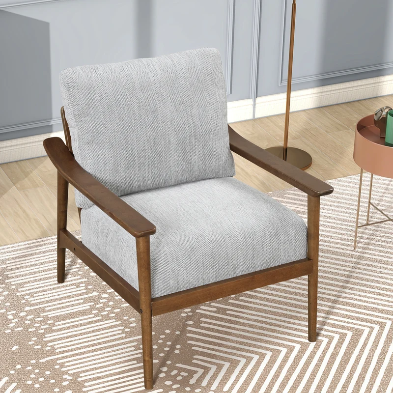 Mid Century Modern Chair with Solid Wood Frame; Arm Chair with Vertical Slatted Back