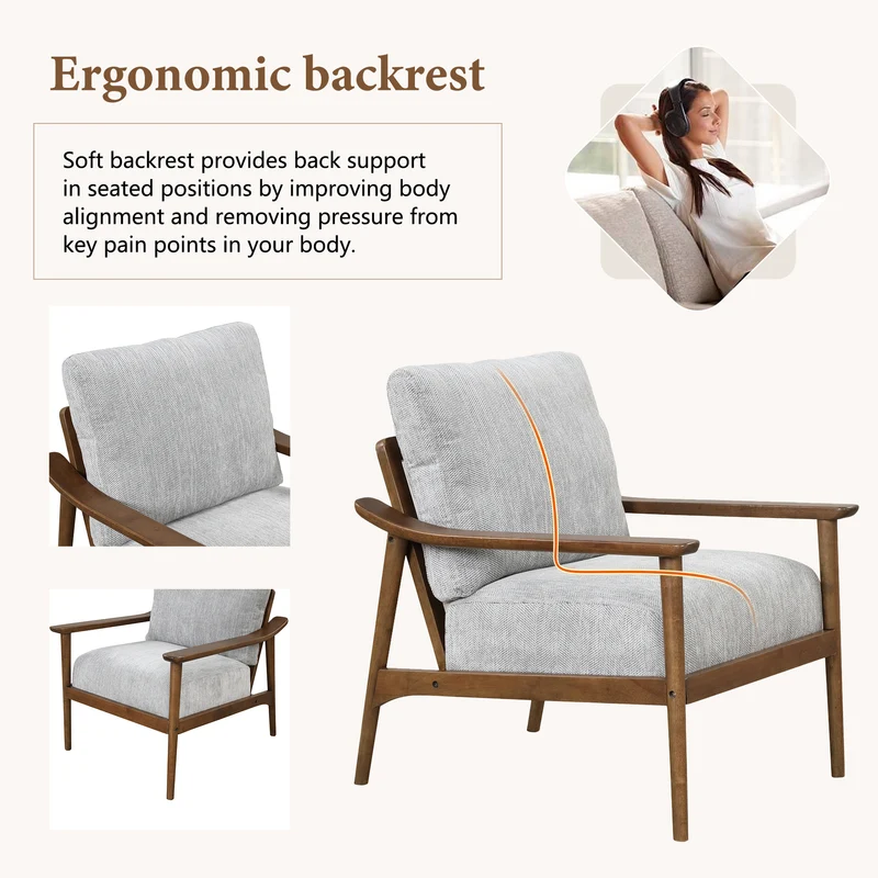 Mid Century Modern Chair with Solid Wood Frame; Arm Chair with Vertical Slatted Back