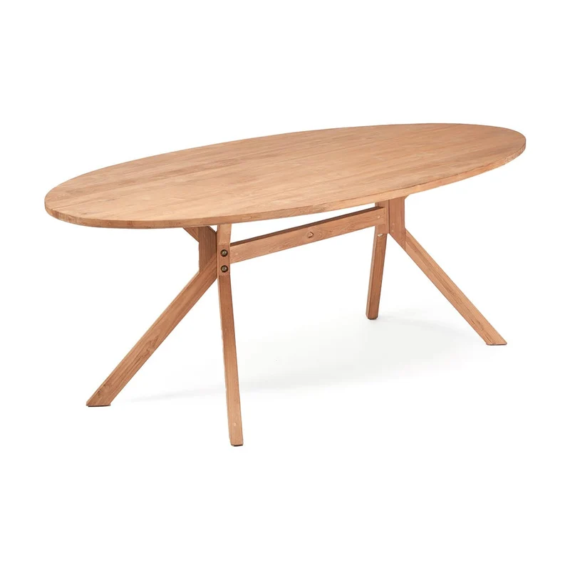 Table à manger ovale en teck massif naturel marron 225x115x78cm Kulala - Bazar Bizar