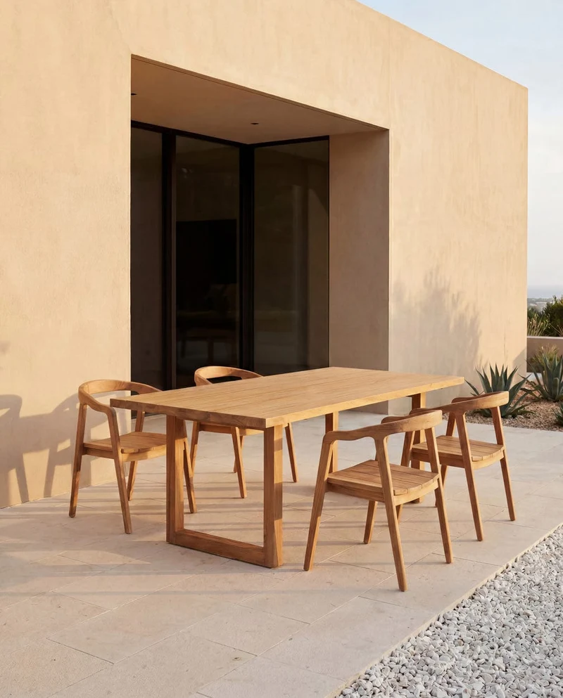 Table de jardin rectangulaire en teck massif naturel marron 180x100x76cm Imola - Bazar Bizar