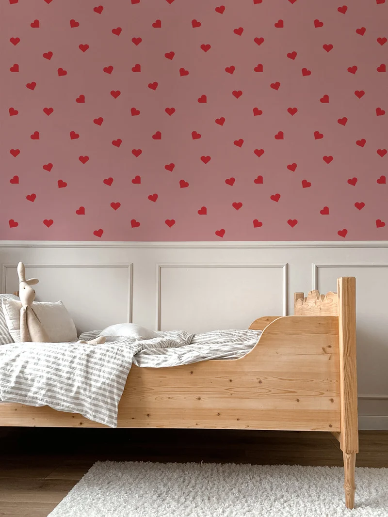 Dekornik Tapete Herzen on pink Streifen 50 x 280