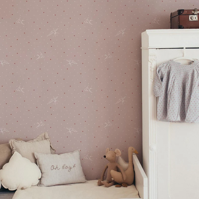 Dekornik Tapete Swallows on pink Streifen 50 x 280