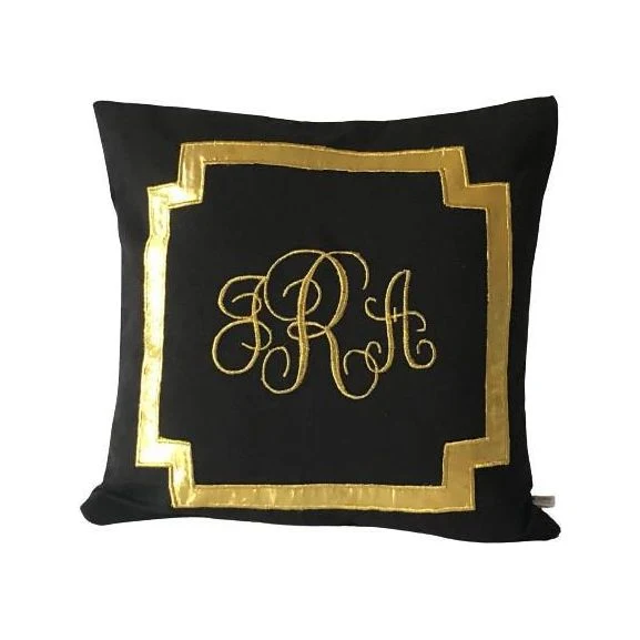Black Gold Square Monogrammed Pillows, Monogram Gift Idea
