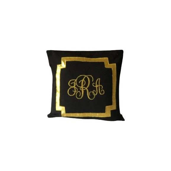 Black Gold Square Monogrammed Pillows, Monogram Gift Idea