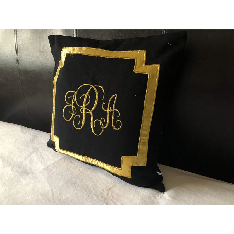 Black Gold Square Monogrammed Pillows, Monogram Gift Idea