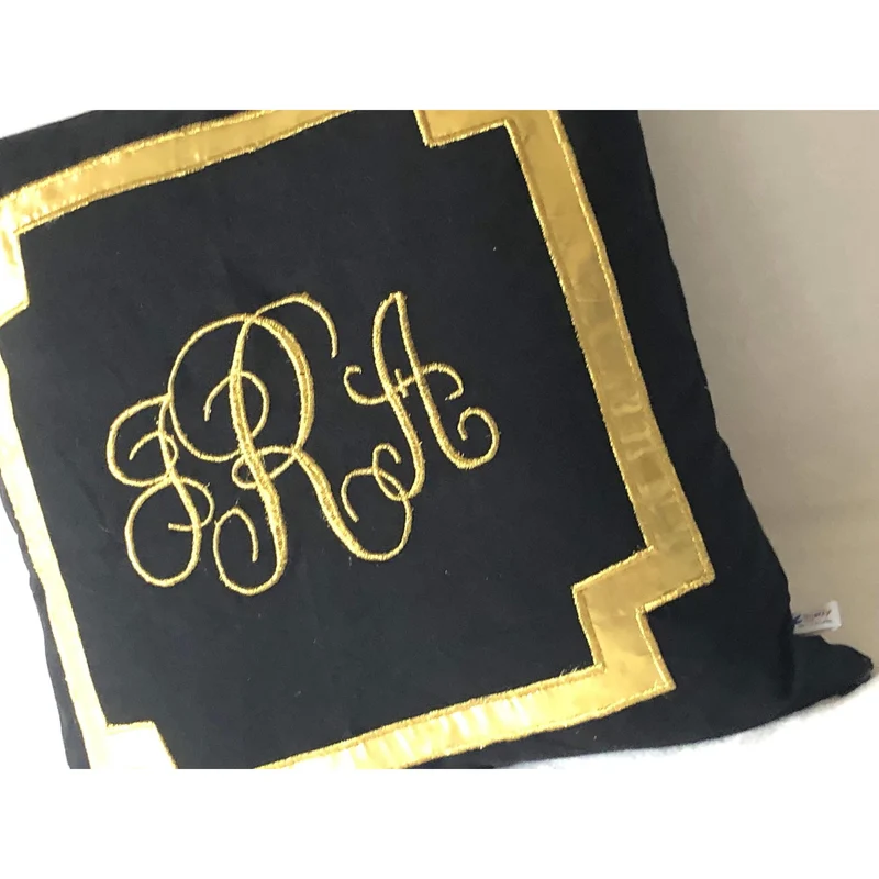 Black Gold Square Monogrammed Pillows, Monogram Gift Idea